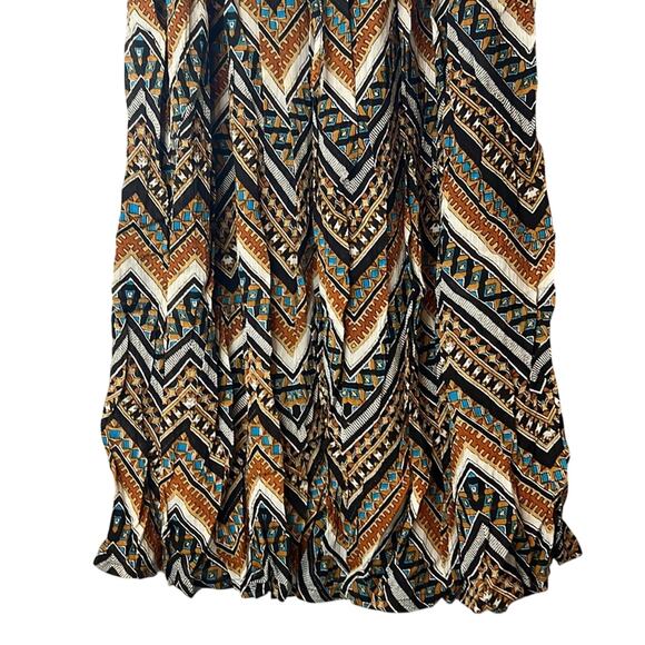 Surrale Ladies Brown & Gold Printed Maxi Skirt w/ Elastic Drawstring Waist, M! - Picture 2 of 4